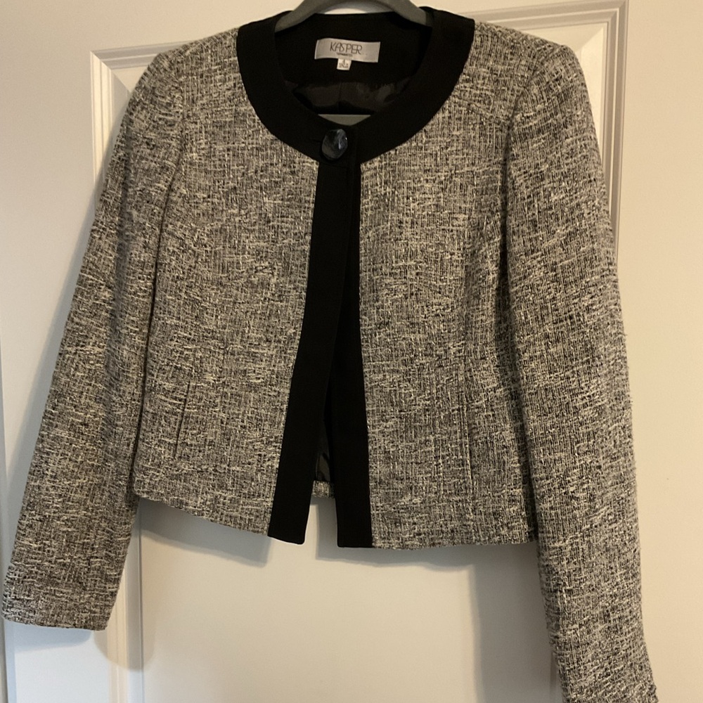 Kasper Gray and Black Tweed Blazer with Black Trim